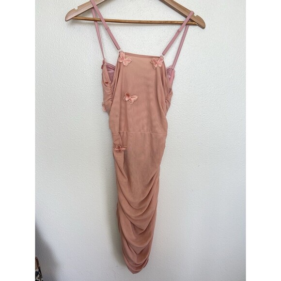 Prettylittlething Pink Butterfly Embroidered Sheer Mesh Bodycon Mini Dress 6 - Picture 7 of 10